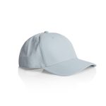 A light blue nylon cap, featuring a curved brim and a logo on the side.