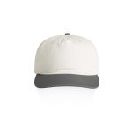 A two-tone cap featuring a white crown and a grey peak. The cap has a logo on the front.