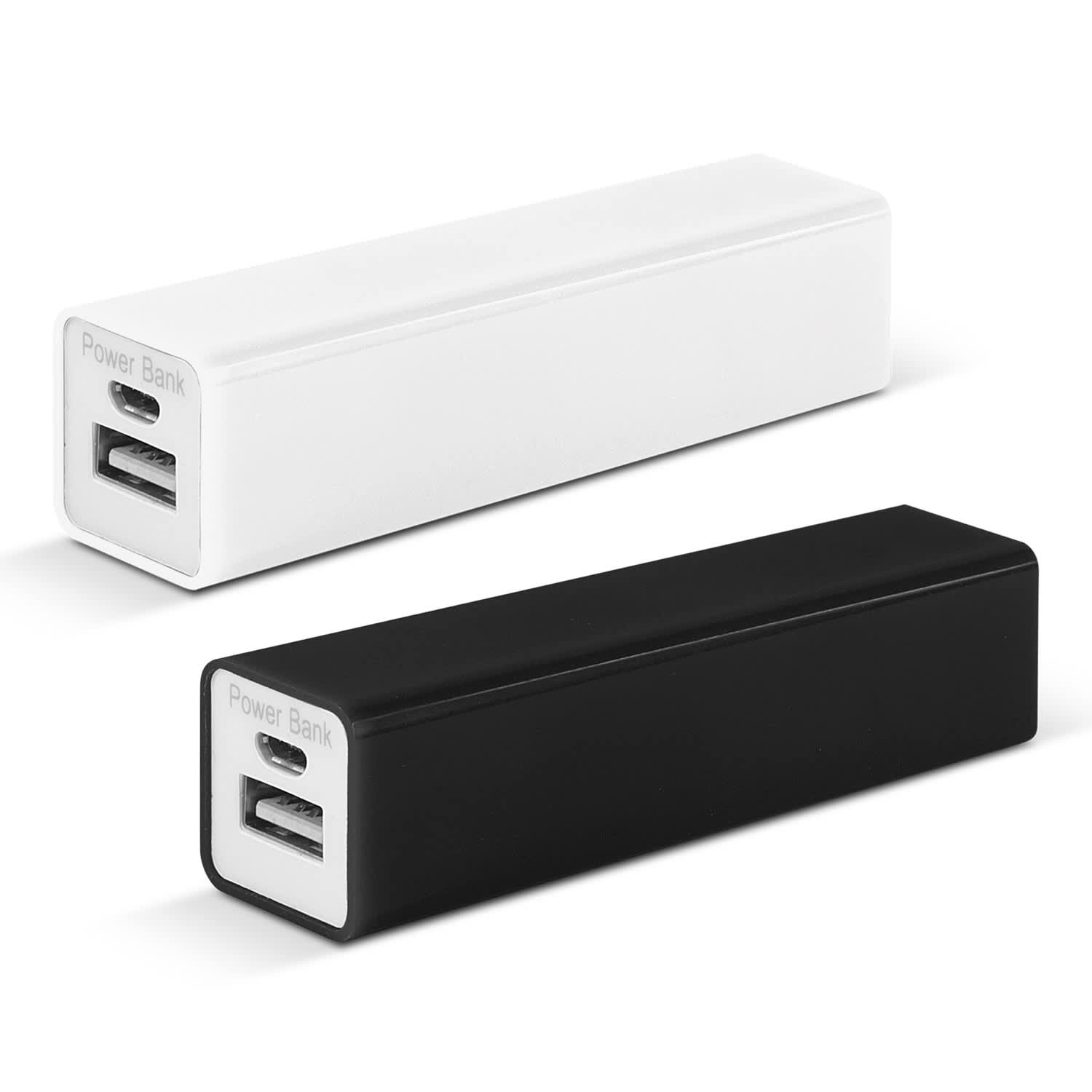 A power bank in black and white with USB ports, featuring a simple rectangular design and a logo. Tesla Power Bank - Image 1