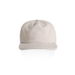 A beige cap with a flat brim and a logo on the front, showcasing a simple and modern design.