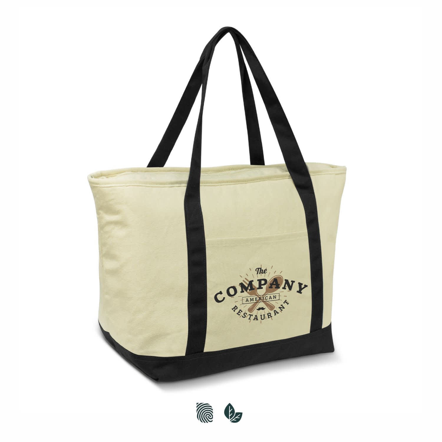 A large cream cooler bag with black straps and a logo on the front. Calico Cooler Bag - Image 1
