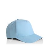 A light blue nylon cap with a structured design and a curved brim, featuring a logo.