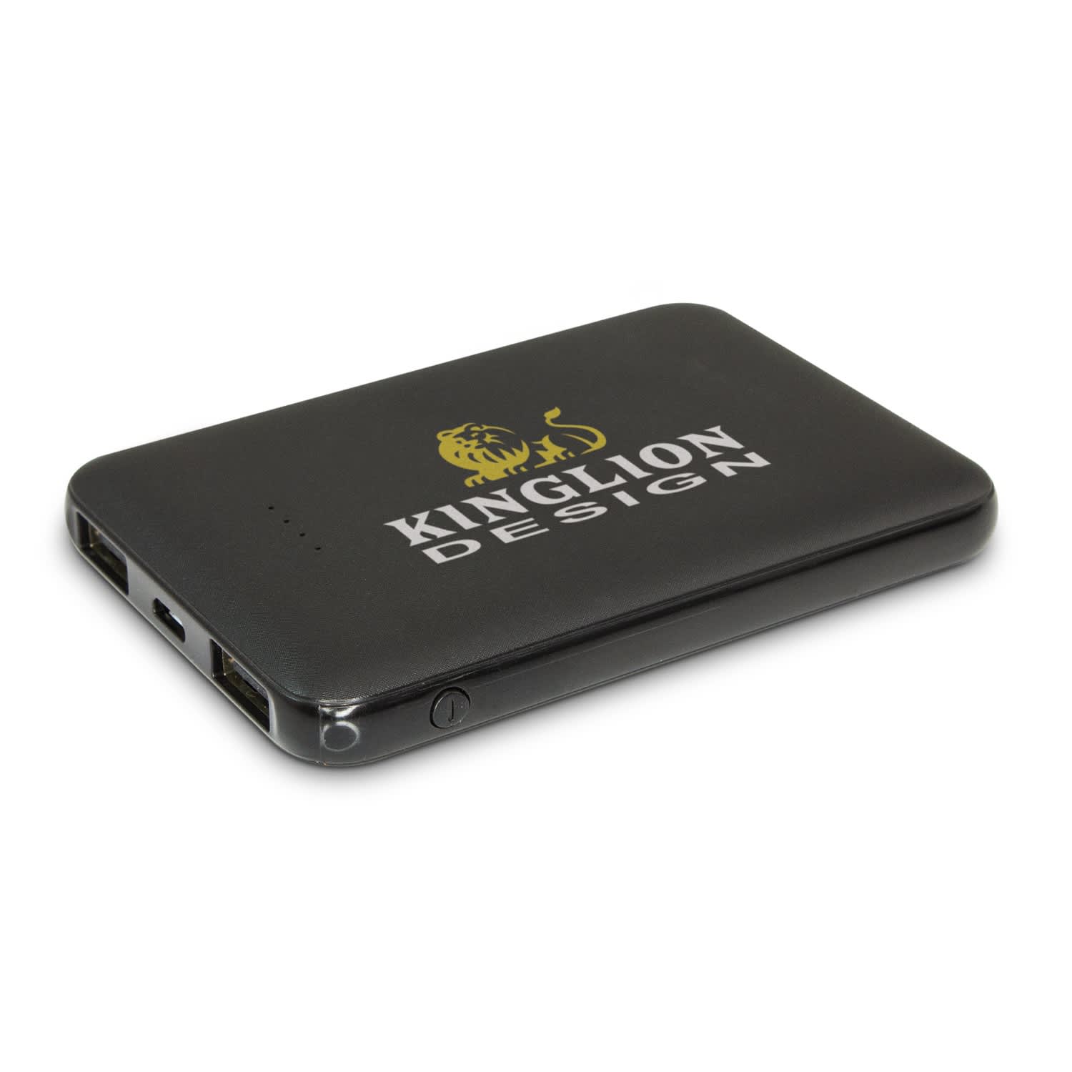 A black power bank with dual USB ports and a logo on the surface, designed for charging devices on the go. Exodus Power Bank - Image 1