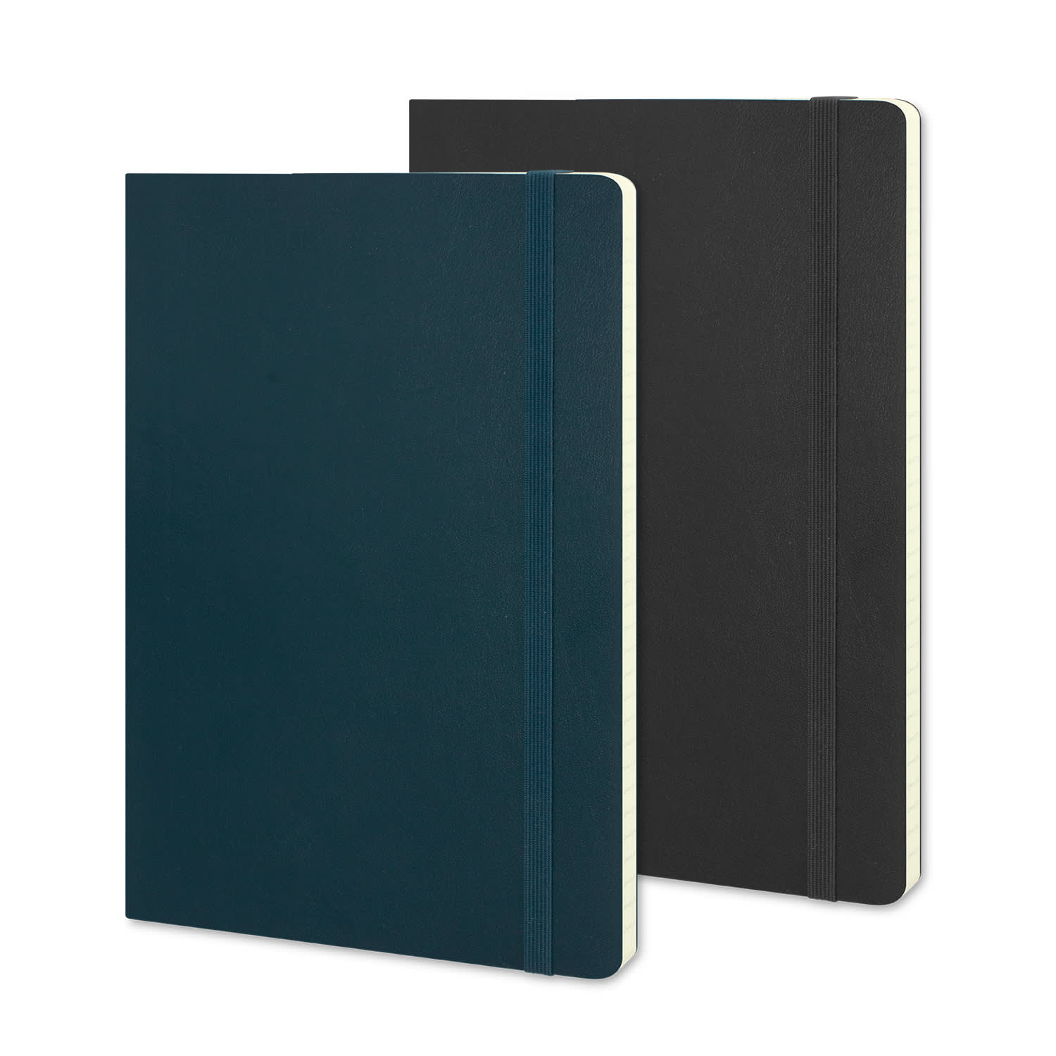 A large Moleskine Classic Soft Cover Notebook in dark green and black, featuring a spine and elastic closure. Moleskine Classic Soft Cover Notebook - Large - Image 1