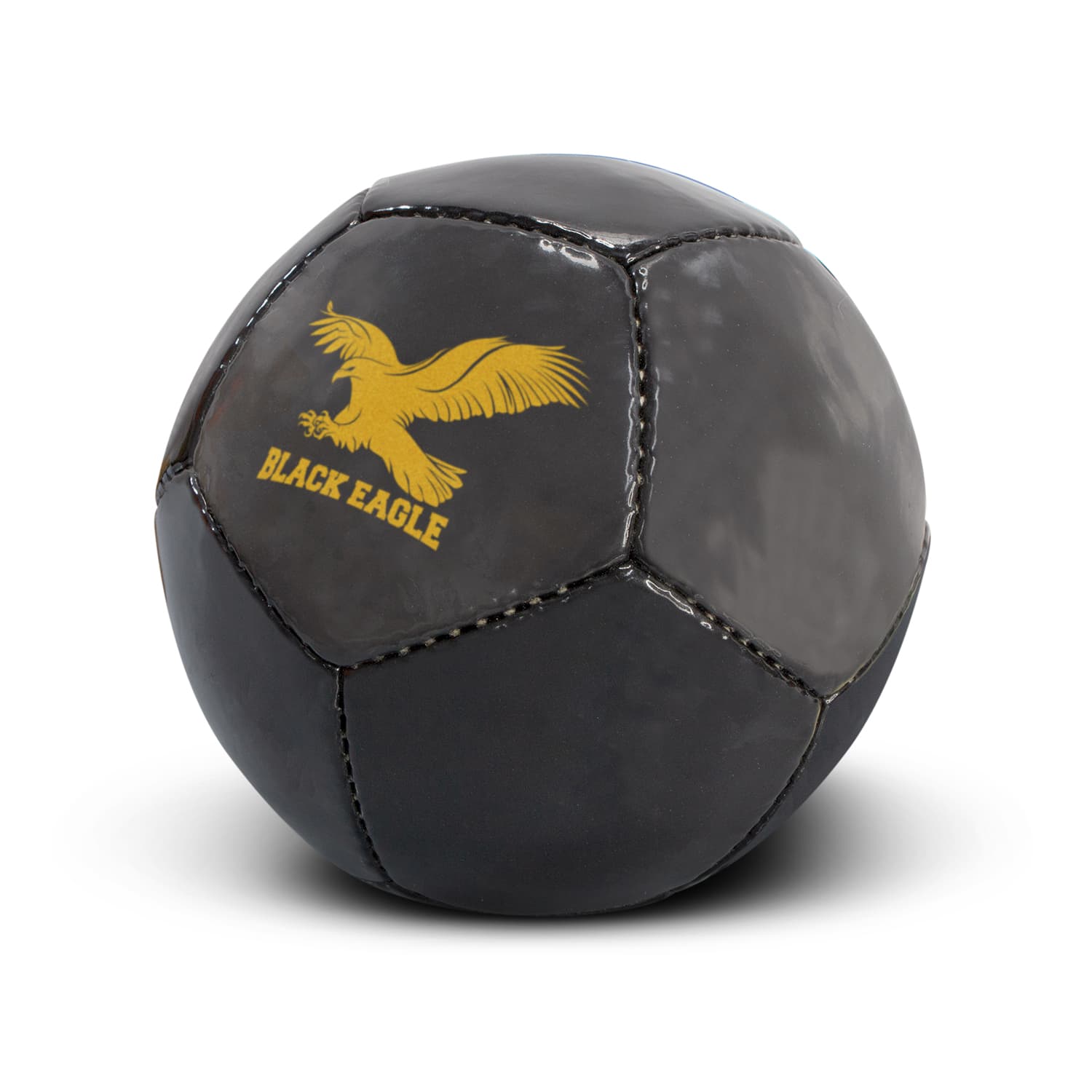 A black mini soccer ball with a logo featuring a golden eagle. Soccer Ball Mini - Image 1