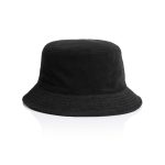 A black Terry Bucket Hat with a wide brim and a soft fabric texture, featuring a logo.