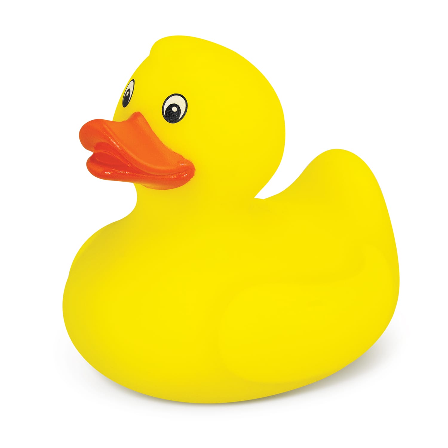 A yellow rubber duck with a bright orange beak and cartoonish eyes, featuring a simple design. Rubber Duck - Image 1