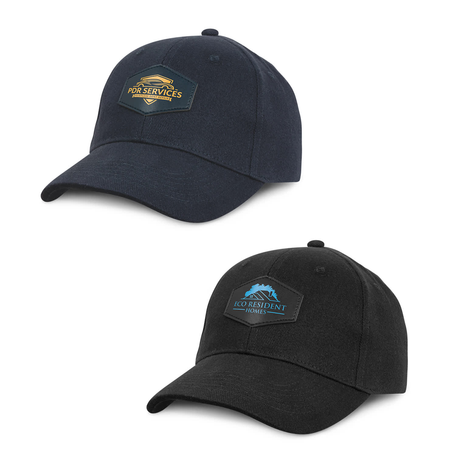 A black and dark blue cap featuring patches and a logo on the front. Falcon Cap with Patch - Image 1