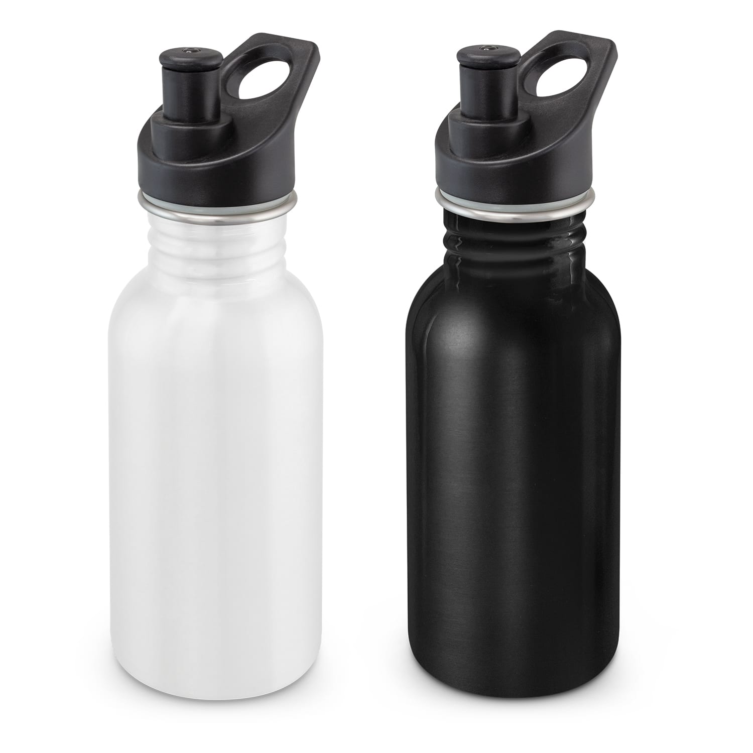 A drink bottle set featuring a white 500ml and a black 500ml bottle, both with black caps and a logo. Nomad Bottle - 500ml - Image 1
