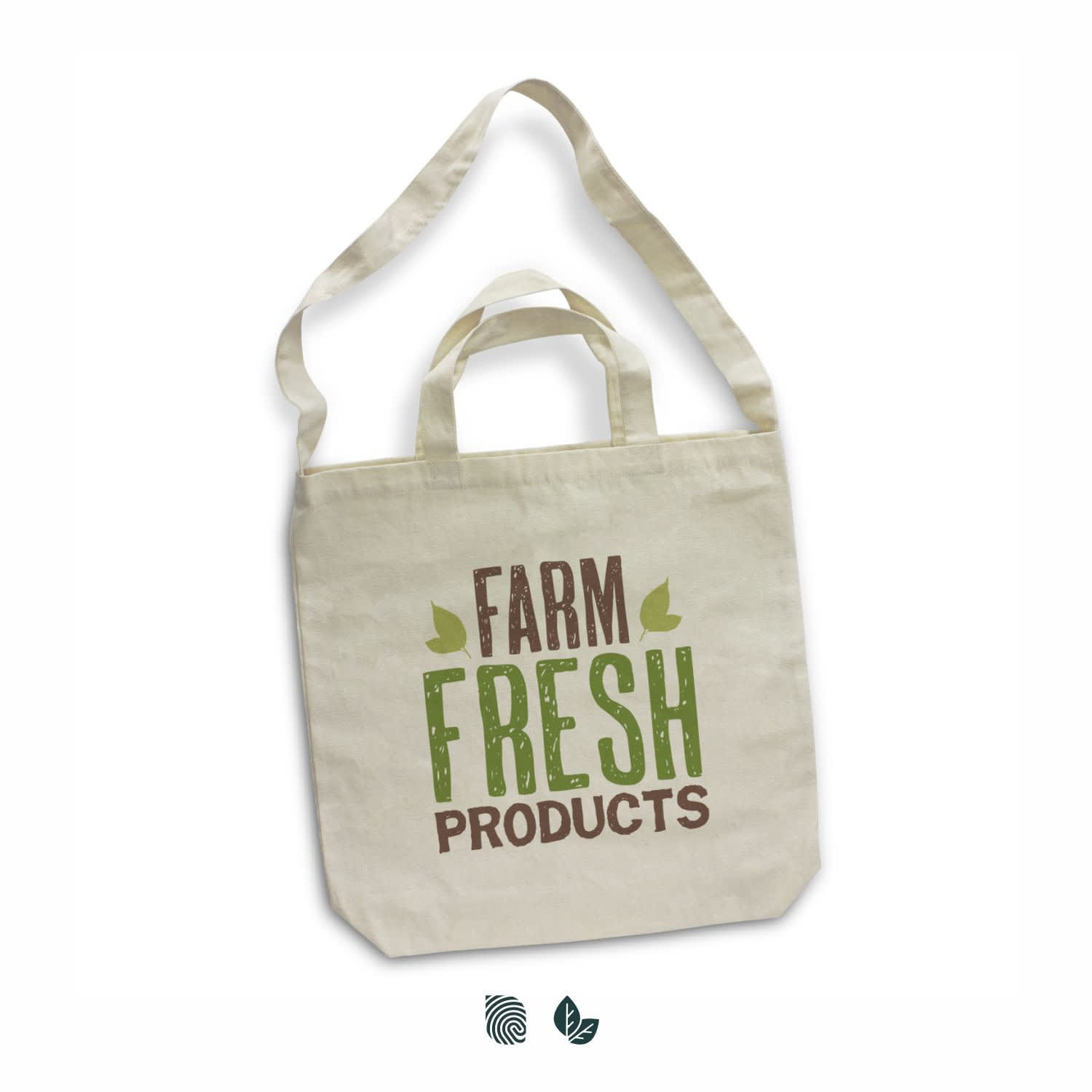 A cream cotton shoulder tote bag with long handles and a logo. The bag features a "Farm Fresh Products" design. Cotton Shoulder Tote Bag - Image 1