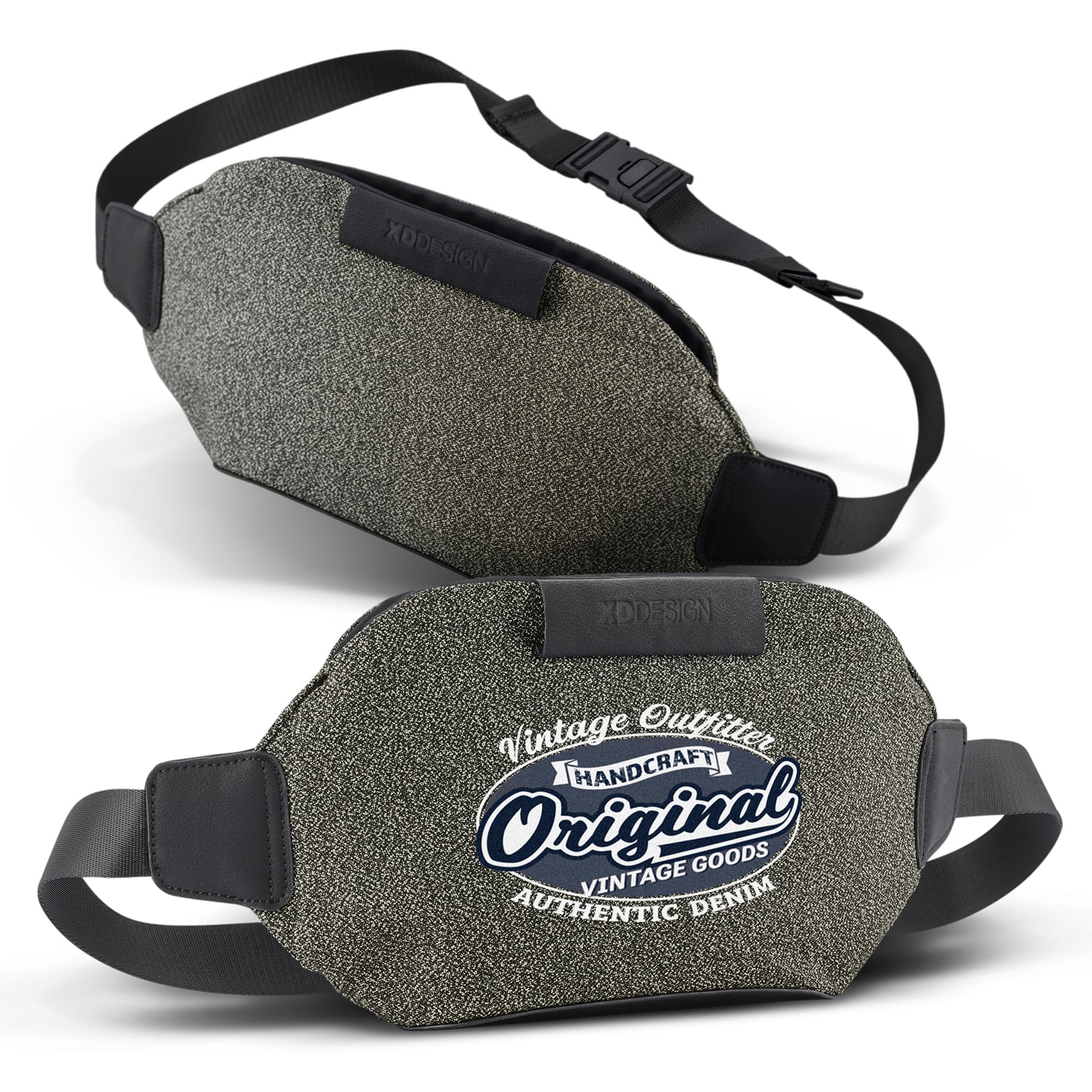 A grey denim-style belt bag featuring an adjustable strap and a logo on the front. Urban Belt Bag - Image 1