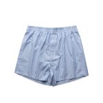 Blue and white striped boxer shorts with an elastic waistband and no noticeable branding.