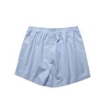 Blue and white striped boxer shorts with an elastic waistband and no visible branding.