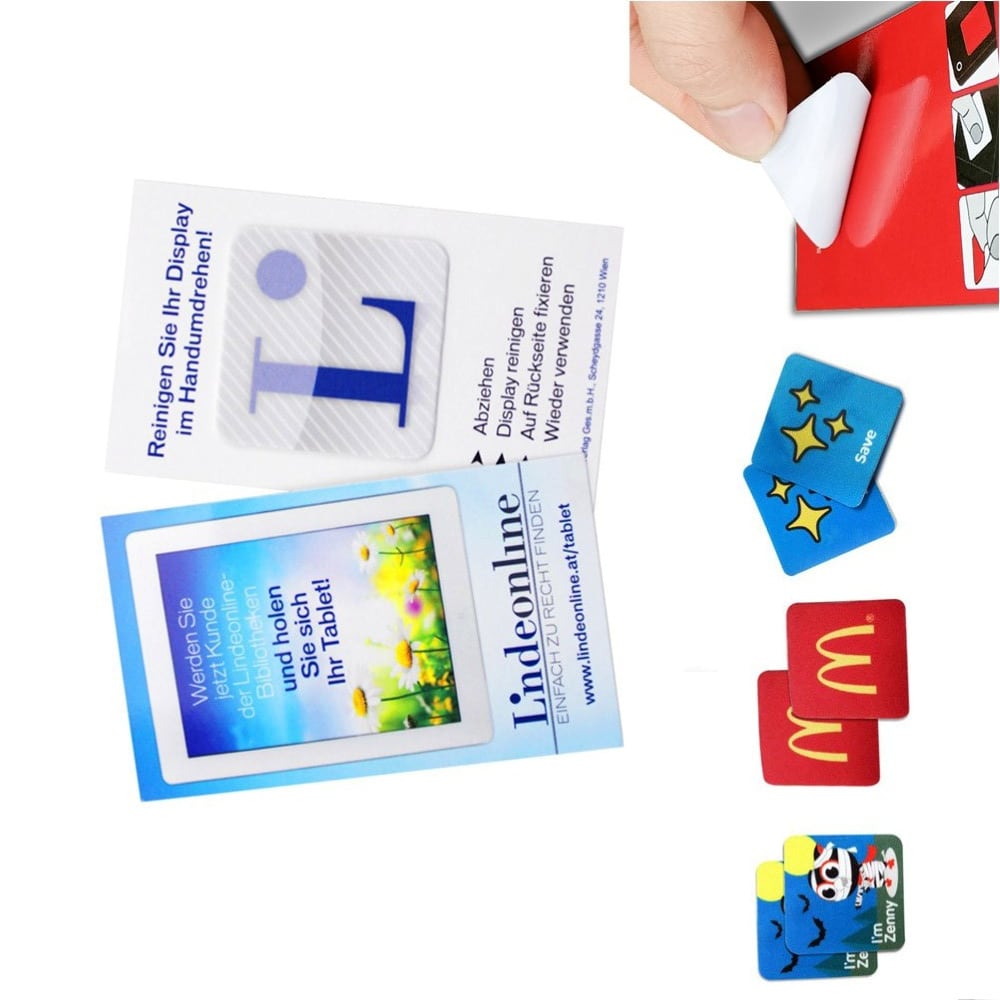 A pack of colourful microfibre cleaning cloths with various designs, including a star and character motifs. Sticky Microfibre Cloth - Image 1