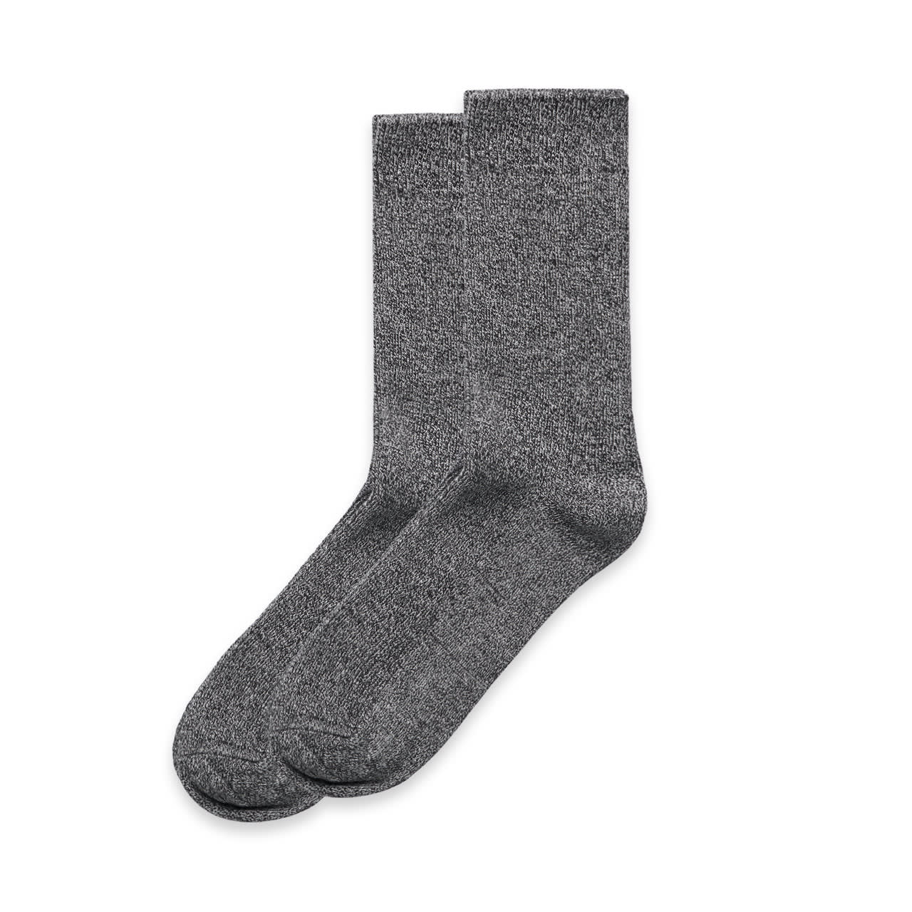 A pair of grey marle socks displayed side by side, featuring a knitted texture and an unbranded design. A pair of grey marle socks displayed side by side, featuring a knitted texture and an unbranded design.