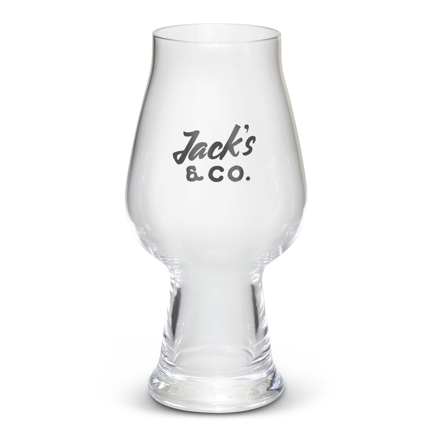 A clear glass beer glass with a wide bowl and a tapered base, featuring a logo. Luigi Bormioli Birratique Beer Glass - Image 1