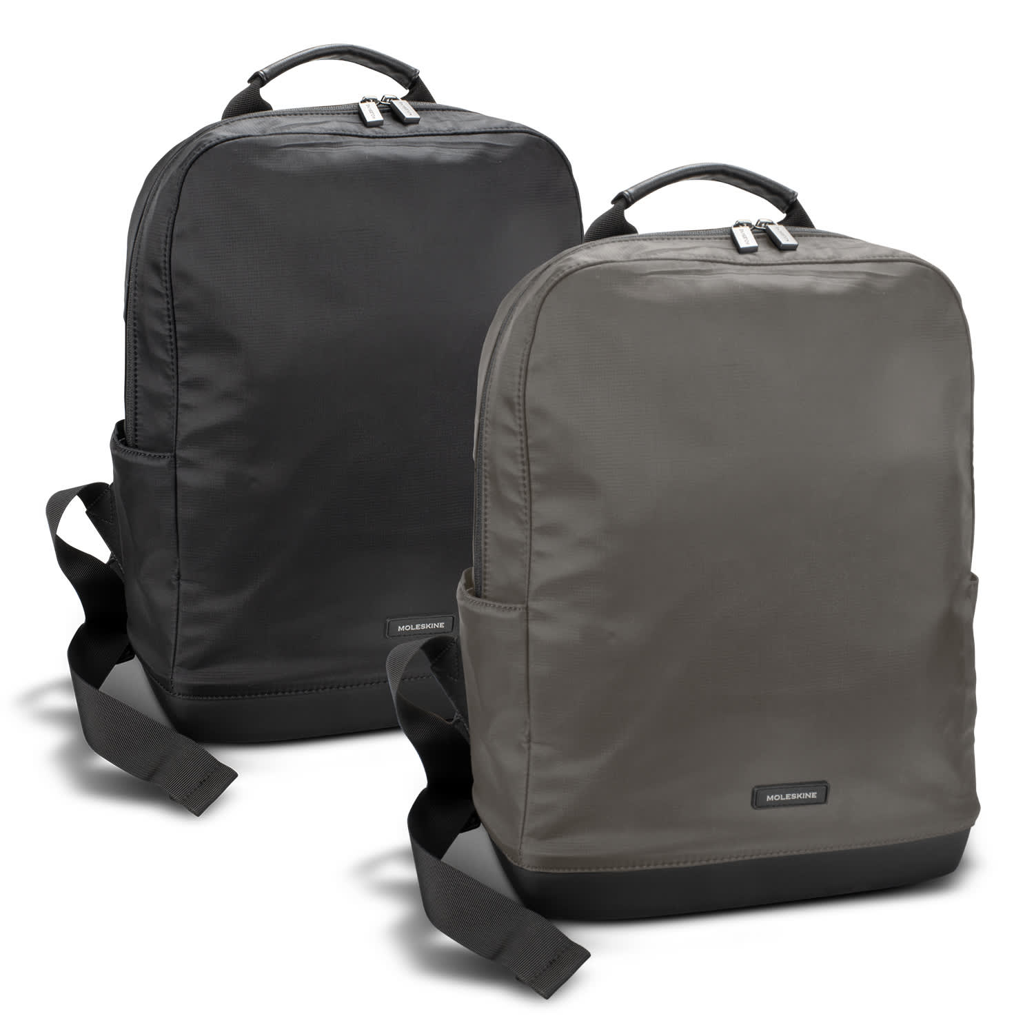 Two Moleskine Ripstop Backpacks in black and olive green, featuring a logo and adjustable straps. Moleskine Ripstop Backpack - Image 1