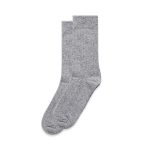 A pair of grey speckle socks, featuring a ribbed design, neatly displayed together.