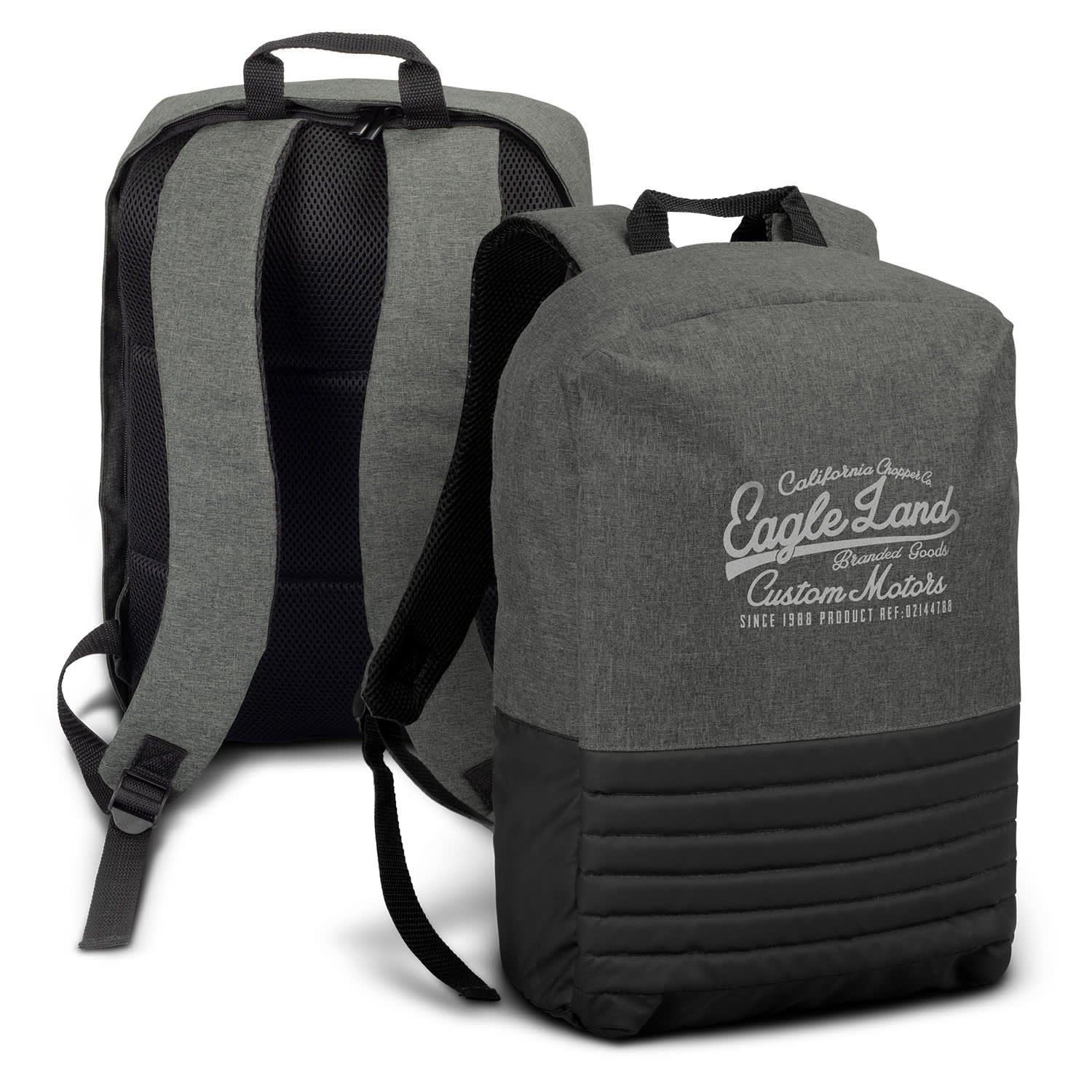 A green and black backpack featuring a logo on the front and padded shoulder straps. Duet Backpack - Image 1