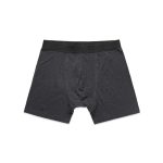 A pair of grey trunks with a black waistband. The fabric appears soft and stretchy.