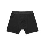 A pair of black boxer shorts with an elastic waistband. The design is simple and without patterns.