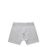 A pair of grey trunks with a grey waistband, featuring a simple design and no visible branding.