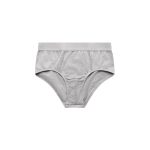 A pair of grey Y-Front Briefs with a soft texture and an elastic waistband. It features a logo on the waistband.