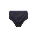 A pair of navy Y-Front briefs with a smooth, elastic waistband and a logo on the waistband.
