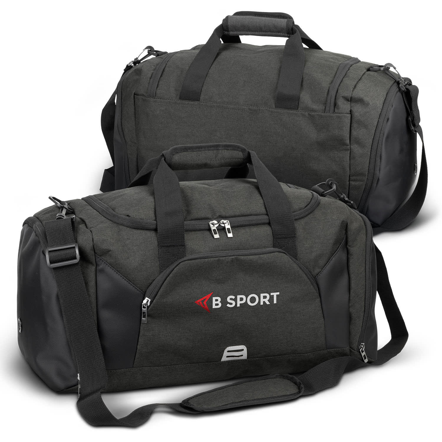 A dark green duffle bag with black accents and a shoulder strap, featuring a logo on the side. Selwyn Duffle Bag - Image 1