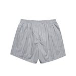 Light grey shorts with fine white stripes, featuring an elastic waistband and a simple design. Includes a logo.