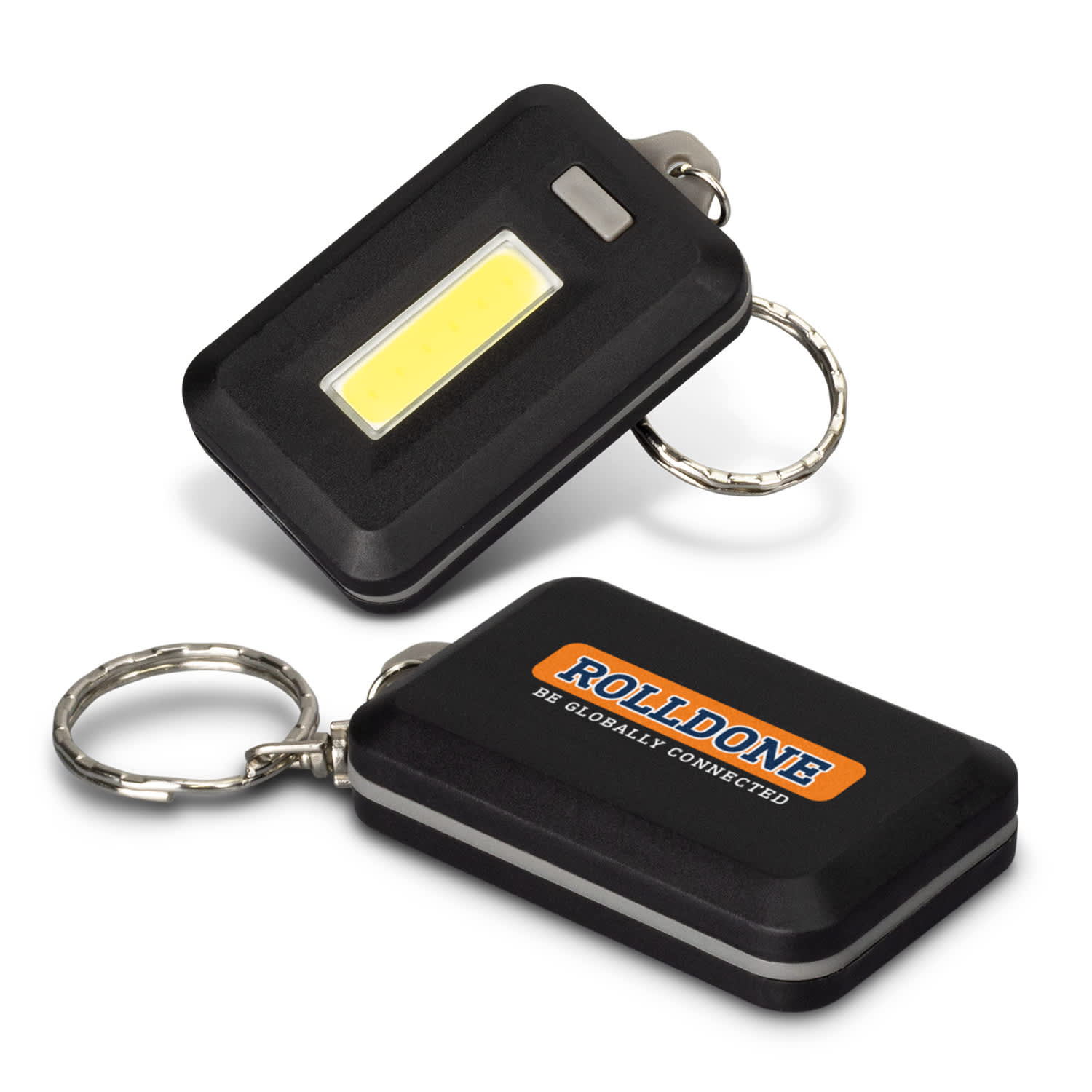 A black light key ring with a COB light feature and a simple decorative logo. It includes a keychain attachment. Luton COB Light Key Ring - Image 1