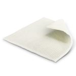 A white dish cloth with a textured surface, slightly folded at one corner. It features a simple, functional design.