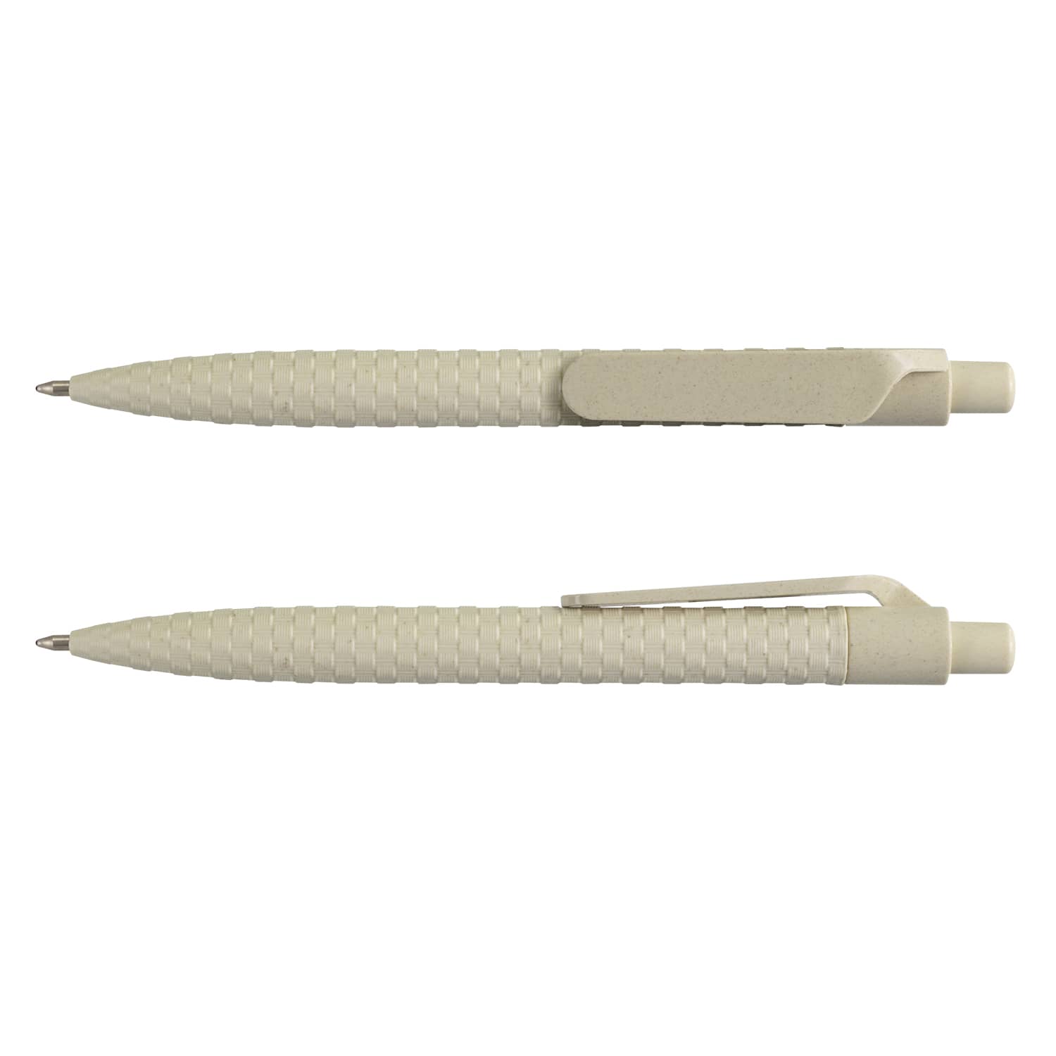 A set of two beige Bambusa Pens featuring a textured grip and clip design. Each has a smooth, rounded tip. Bambusa Pen - Image 1