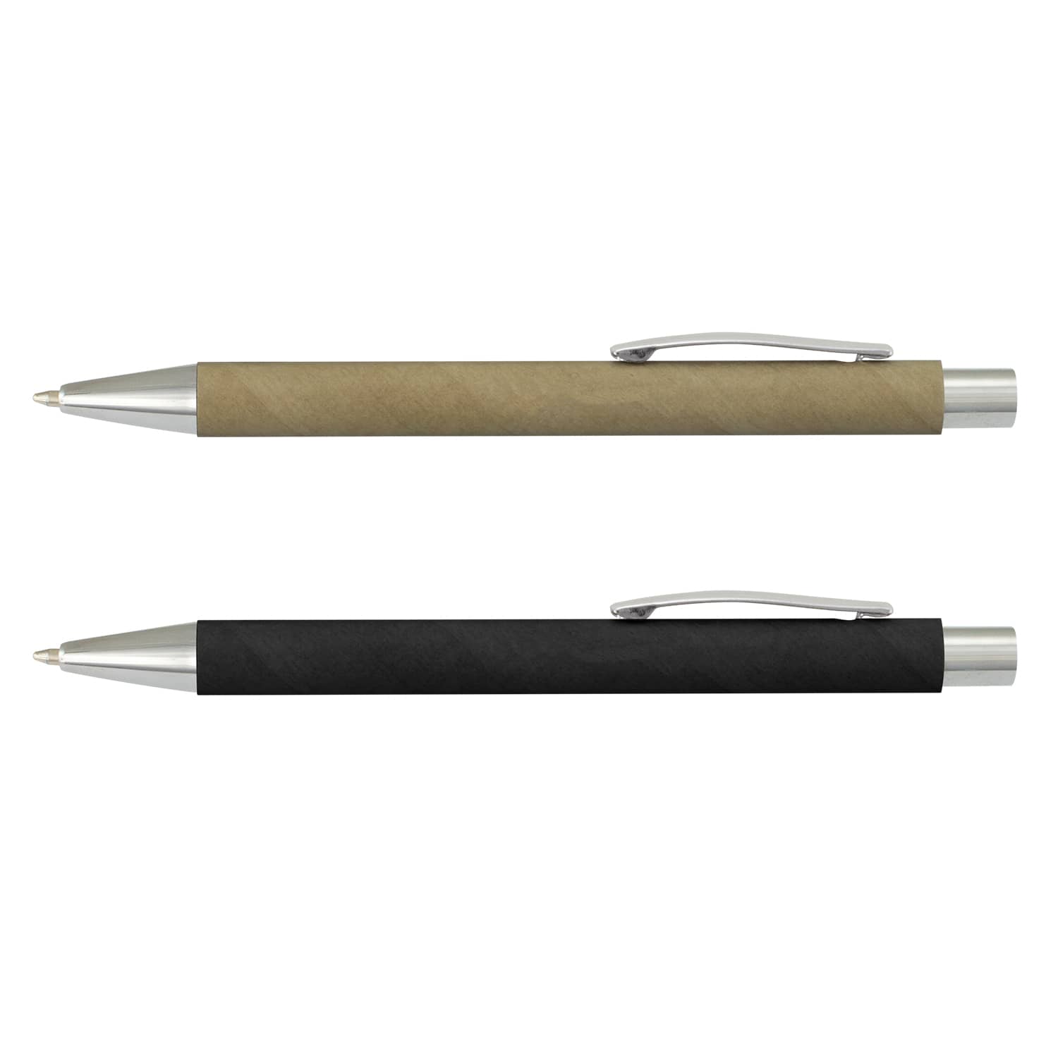 Two Lancer Kraft Pens are displayed: one in a brownish beige and the other in black, both featuring silver accents. Lancer Kraft Pen - Image 1