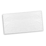 A full-size white beach towel with a textured surface, featuring a logo. Ideal for outdoor activities.