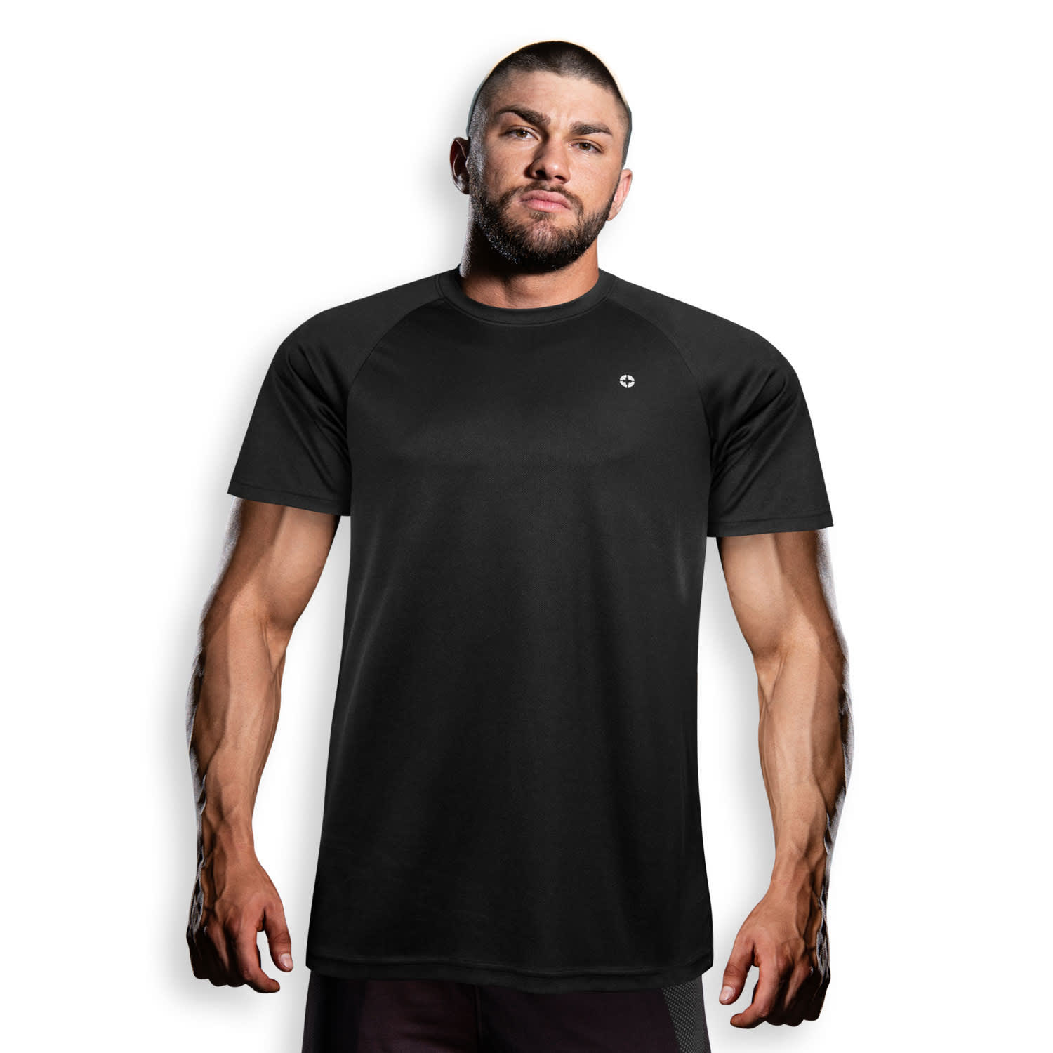 A black T-shirt with a logo on the chest, featuring short sleeves and a relaxed fit. Swiss Peak Urban T-Shirt - Image 1