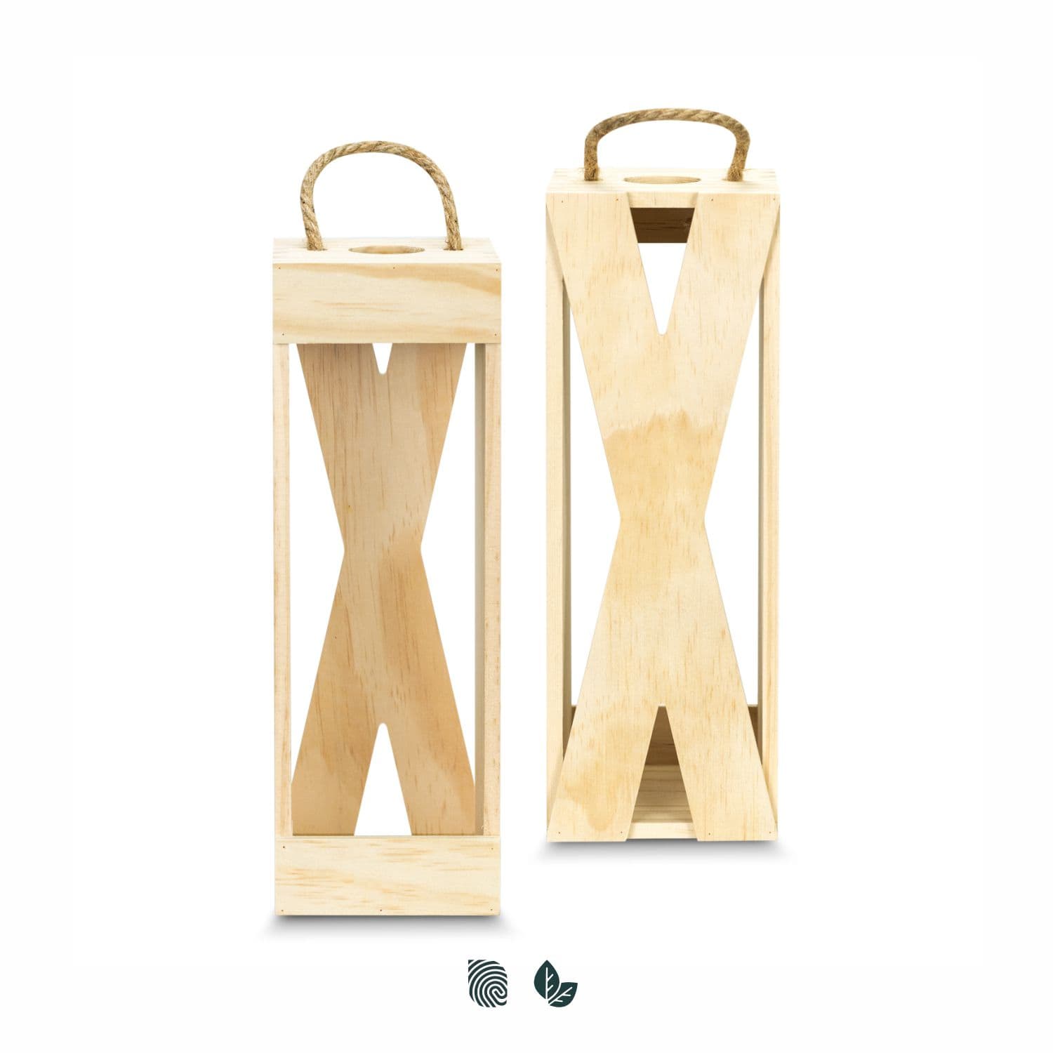 A wooden wine crate with a natural finish, featuring a rope handle and an open design. Catalonia Wine Crate - Single - Image 1