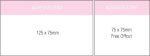 A notepad featuring a pink header, with dimensions of 125x75mm and 75x75mm, including an adhesive strip.