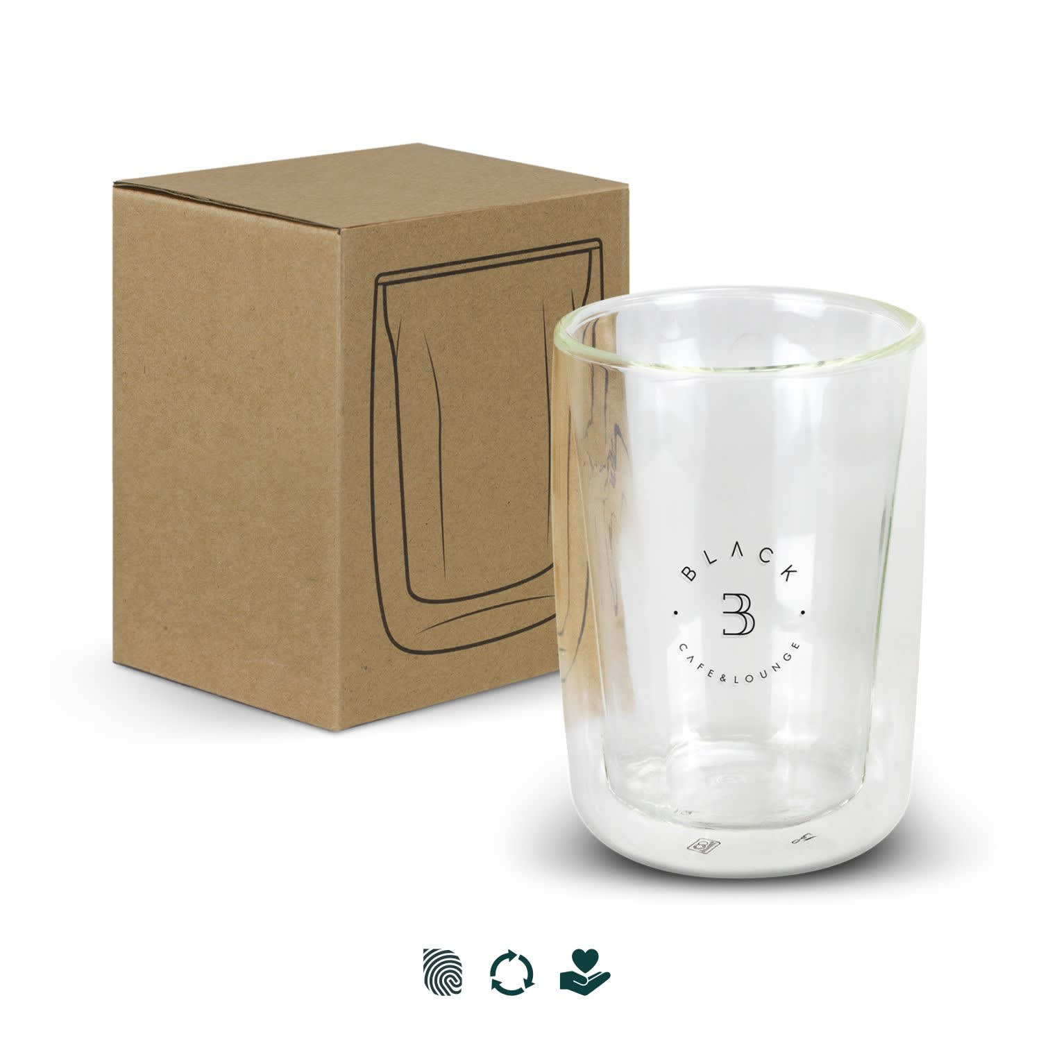 A double wall glass with a clear finish, featuring a logo and packaged in a simple brown box. SPICE Calypso Double Wall Glass - 250ml - Image 1