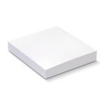 A white recycled sticky pad, measuring 70 x 75mm, containing 100 sheets, with a simple design.
