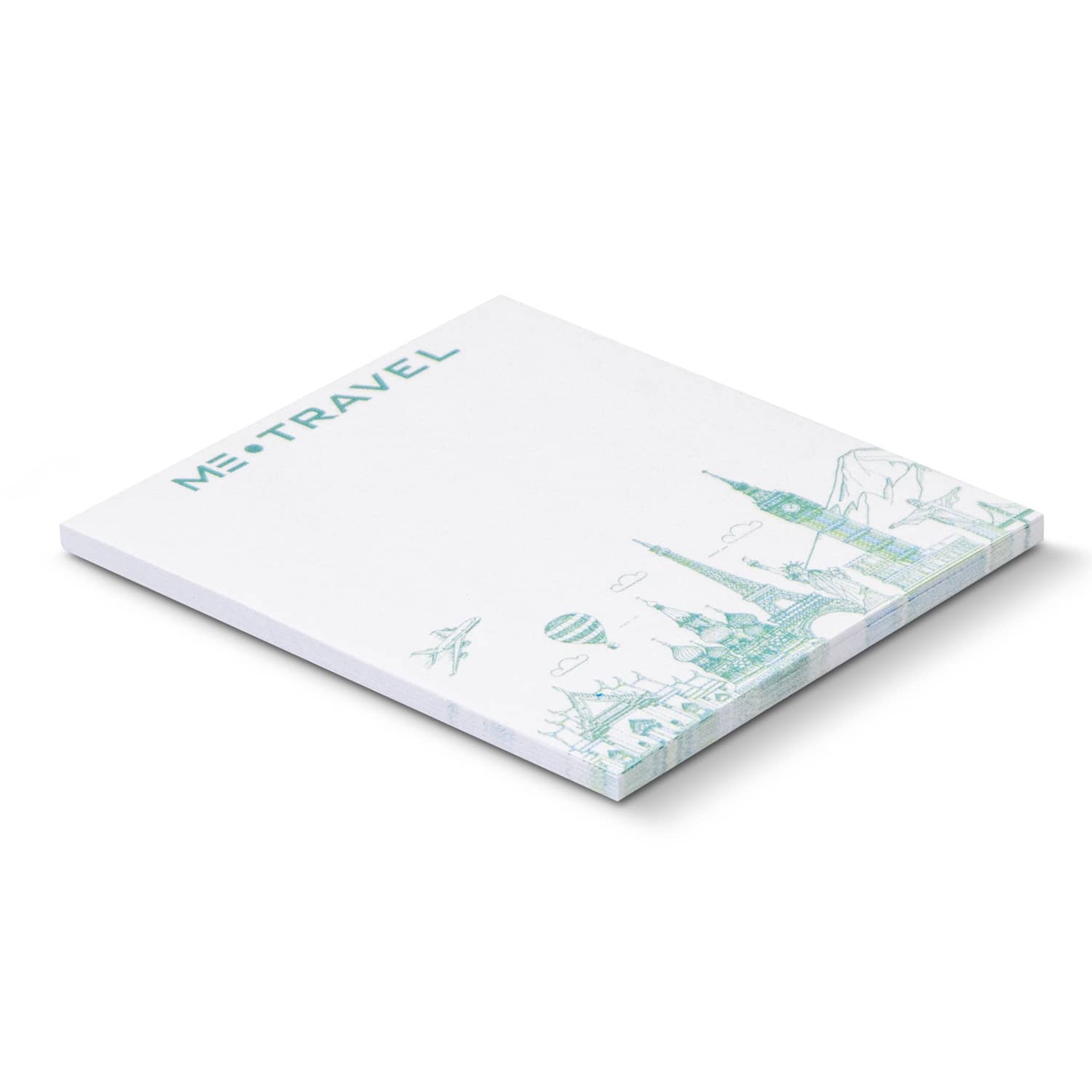 A sticky pad with a design featuring various landmarks, measuring 70 x 75mm, and containing 25 sheets. A sticky pad with a design featuring various landmarks, measuring 70 x 75mm, and containing 25 sheets.
