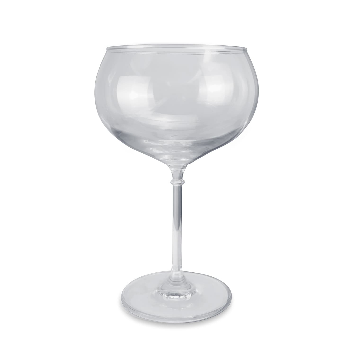 A clear glass with a wide bowl and slender stem, designed for serving drinks. Jenever Gin Glass - Image 1