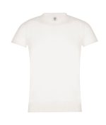 A white women's T-shirt with a classic cut and a logo on the label. It features short sleeves and a round neckline.