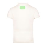 A cream-coloured women's T-shirt with a round neck and a logo on the back.