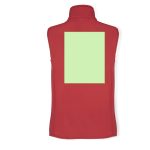A red sleeveless vest featuring a blank green square section on the back, with a logo on the front.