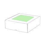 A white gift box with a green design on the lid, featuring a logo.
