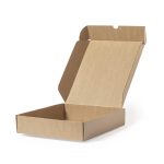 A brown cardboard box, featuring a flap opening, ideal for packaging and gift presentation.