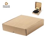 A brown cardboard gift box with an inner insert visible, made from recycled materials.
