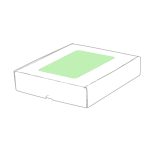 A rectangular gift box with a green top and a plain exterior, featuring a logo.