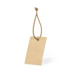 A plain brown gift hangtag with a leather-like cord for attachment. Simple and unadorned design.